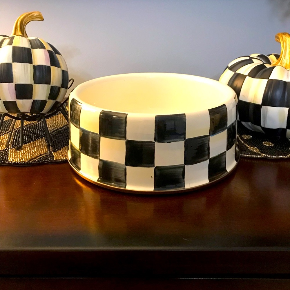 NWT MacKenzie Childs Large Courtly Check Dog Bowl